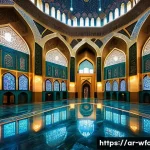 양식의 역사와 문화 - A majestic interior view of a grand Islamic mosque, showcasing stunning architectural details. Soari...