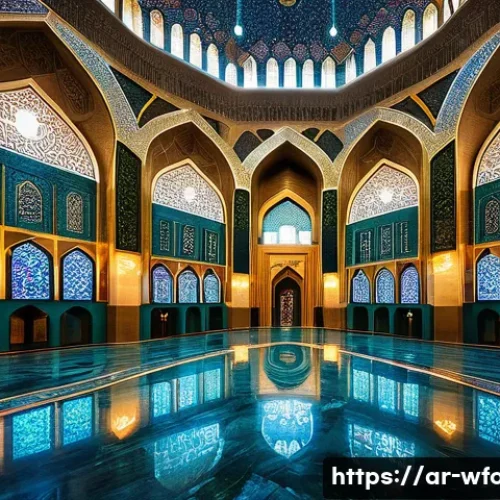 양식의 역사와 문화 - A majestic interior view of a grand Islamic mosque, showcasing stunning architectural details. Soari...
